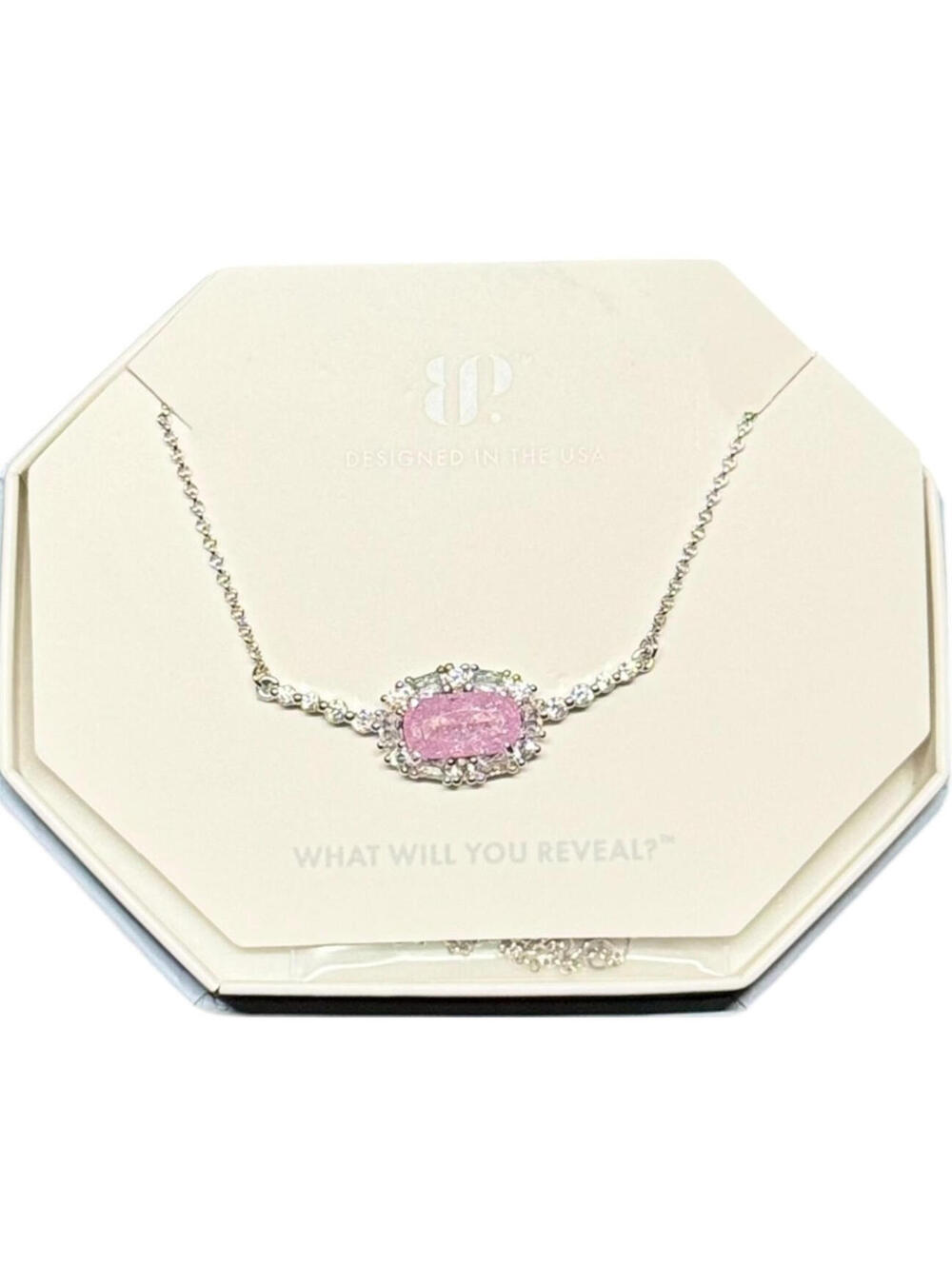 Bomb Party Necklace "Jewel Of The Dawn" Pink Ice Crystal on Rhodium